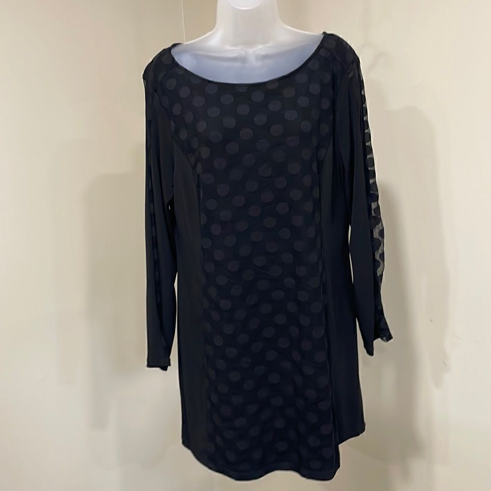 NWOT Style & Co Black Polka Dot Sheer Sleeve Dress.  Size L large 12/14